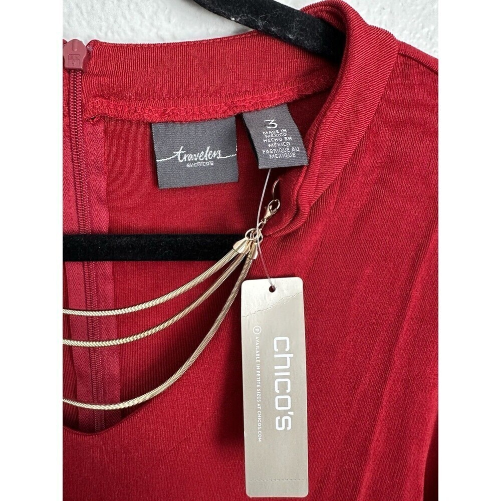 NEW Chico's Travelers Enamel Red Women's Formal Chain Detail Top Size 3 US XL 16 - Picture 3 of 6